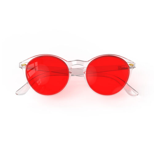 A Folded front view of Gloojo Night Ease™ Round Red Sleep Glasses - Clear