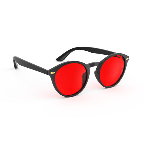 A Right side view of Gloojo Night Ease™ Round Red Sleep Glasses - Black A Right side view of Gloojo Night Ease™ Round Red Sleep Glasses - Black