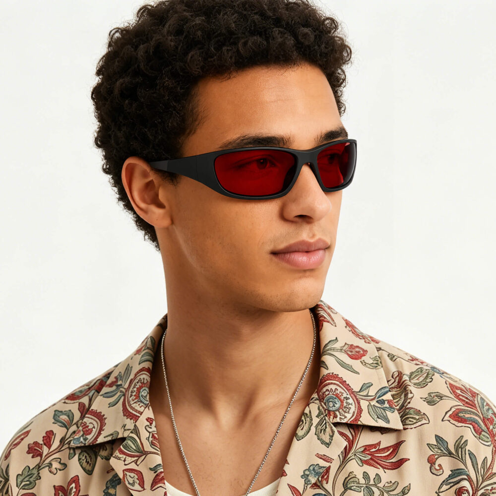 3002-Night Ease™ Wrap Around Dark Red Lens Sleep Glasses – Black