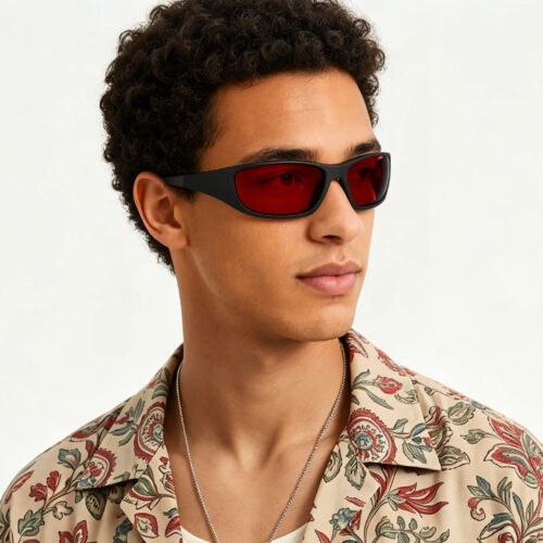 3002-Night Ease™ Wrap Around Dark Red Lens Sleep Glasses – Black