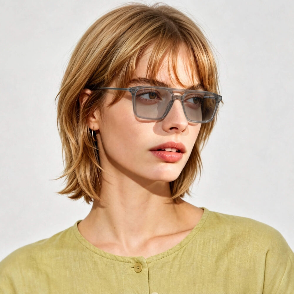 3091-Gray Relief Square Aviator Migraine Glasses – Gray