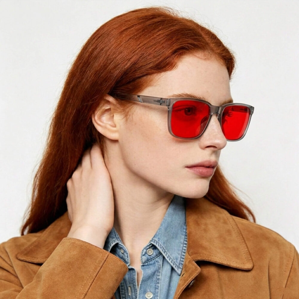 Night Ease™ Square Red Lens Blue Light Glasses - Grey