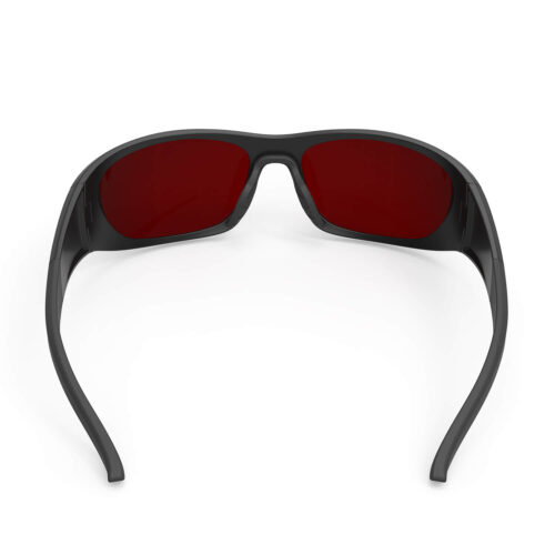 A Back view of Gloojo Night Ease Wrap Around Dark Red Lens Sleep Glasses-Black