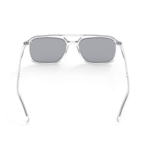 A Back view of Gloojo Oval Aviator Blue Light Glasses for Migraine - Clear Silver