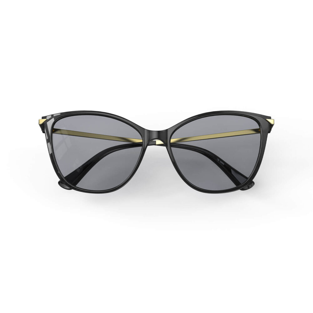 A Folded front view of Gloojo Light Gray Tint Cat Eye Blue Light Glasses for Migraine - Black