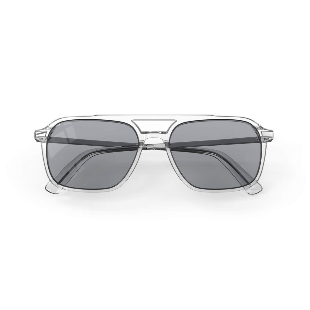A Folded front view of Gloojo Oval Aviator Blue Light Glasses for Migraine - Clear Silver