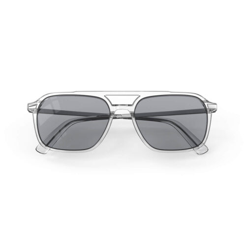 A Folded front view of Gloojo Oval Aviator Blue Light Glasses for Migraine - Clear Silver