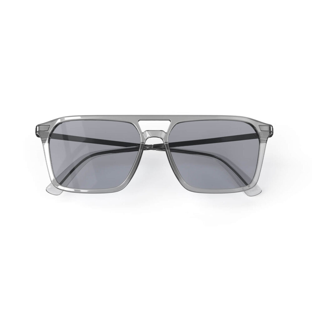 A Folded front view of Gloojo Square Aviator Blue Light Glasses for Migraine - Gray Gunmetal