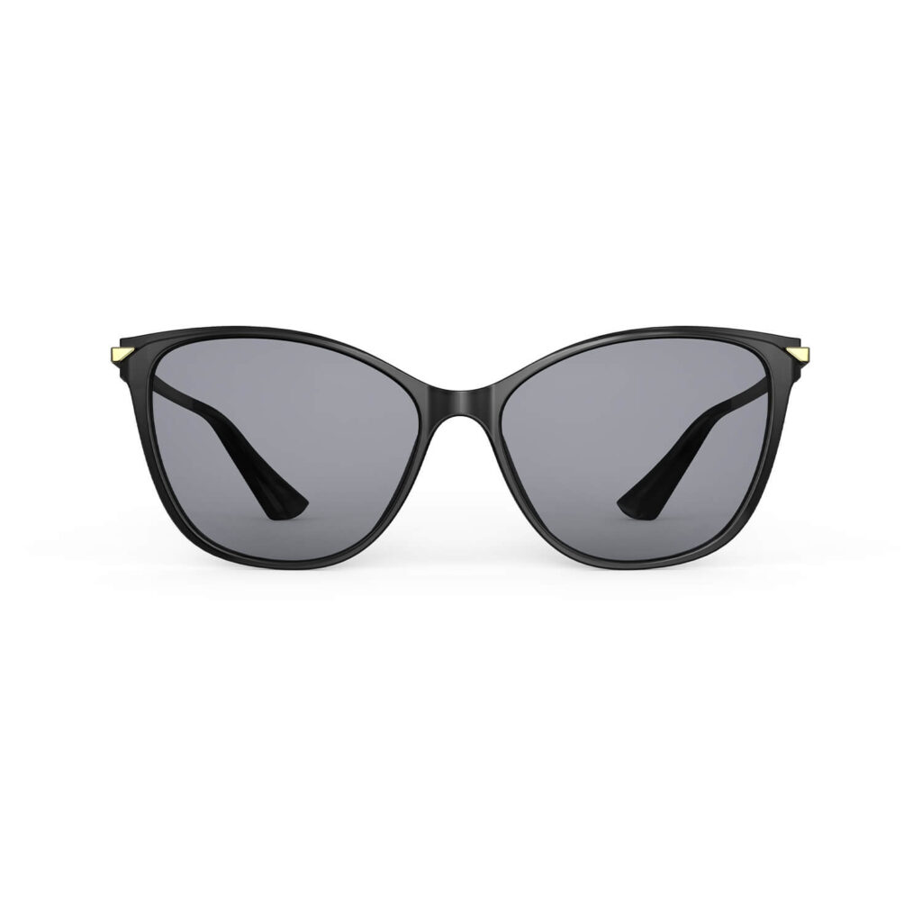 A Front view of Gloojo Light Gray Tint Cat Eye Blue Light Glasses for Migraine - Black
