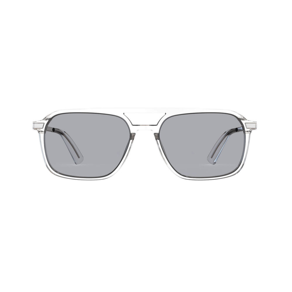 A Front view of Gloojo Oval Aviator Blue Light Glasses for Migraine - Clear Silver