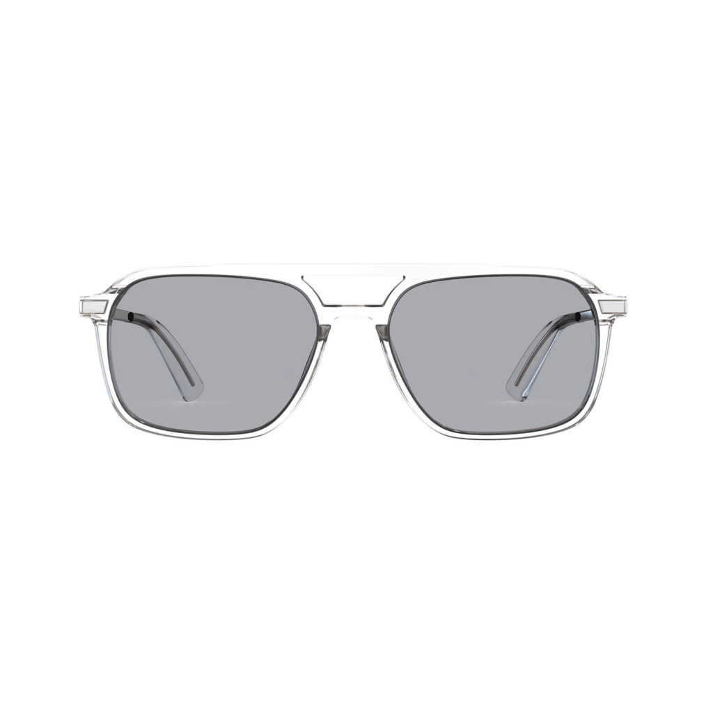 A Front view of Gloojo Oval Aviator Blue Light Glasses for Migraine - Clear Silver