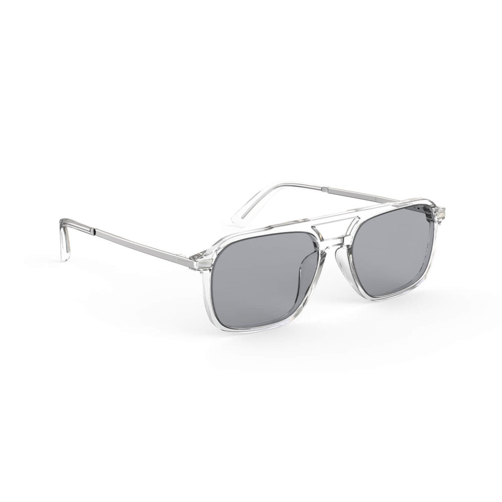 A Right side view of Gloojo Oval Aviator Blue Light Glasses for Migraine - Clear Silver