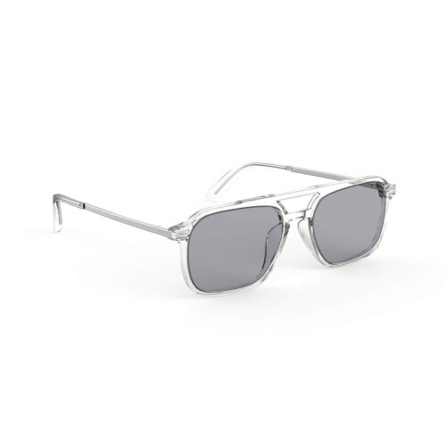 A Right side view of Gloojo Oval Aviator Blue Light Glasses for Migraine - Clear Silver