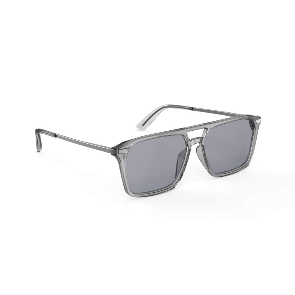 A Right side view of Gloojo Square Aviator Blue Light Glasses for Migraine - Gray Gunmetal
