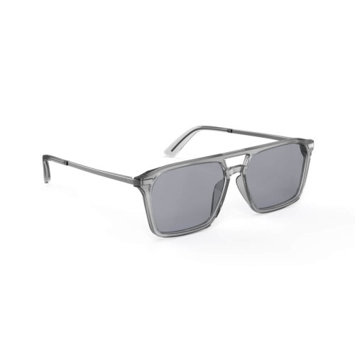 A Right side view of Gloojo Square Aviator Blue Light Glasses for Migraine - Gray Gunmetal