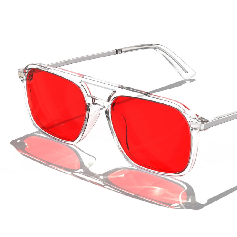Night Ease™ Oval Aviator Red Lens Glasses for Night - Clear Silver