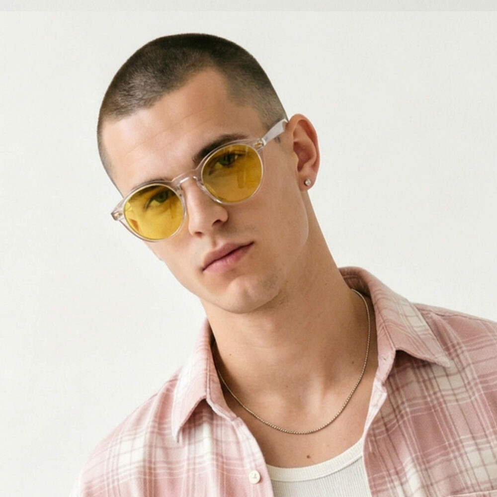0158yellow-Sun Boost Round Yellow Screen Glasses – Clear