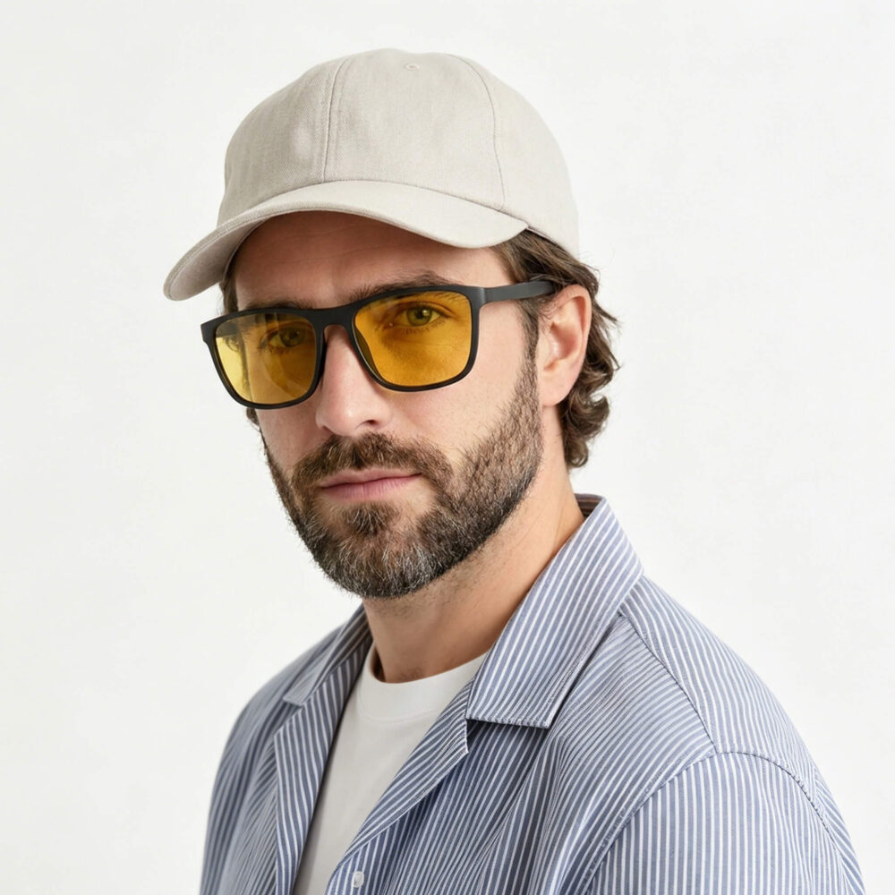 0168amber-Amber Shield Wayfarer Light Sensitivity Glasses – Black 0168amber-Amber Shield Wayfarer Light Sensitivity Glasses – Black