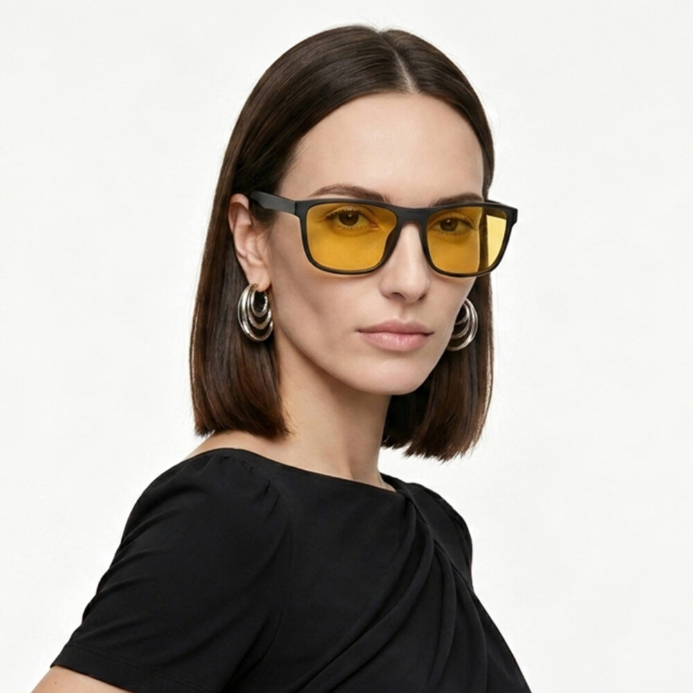 0168amber-Amber Shield Wayfarer Light Sensitivity Glasses – Black 0168amber-Amber Shield Wayfarer Light Sensitivity Glasses – Black