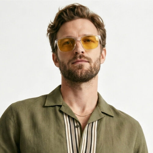 0168amber-Amber Shield Wayfarer Light Sensitivity Glasses – Clear