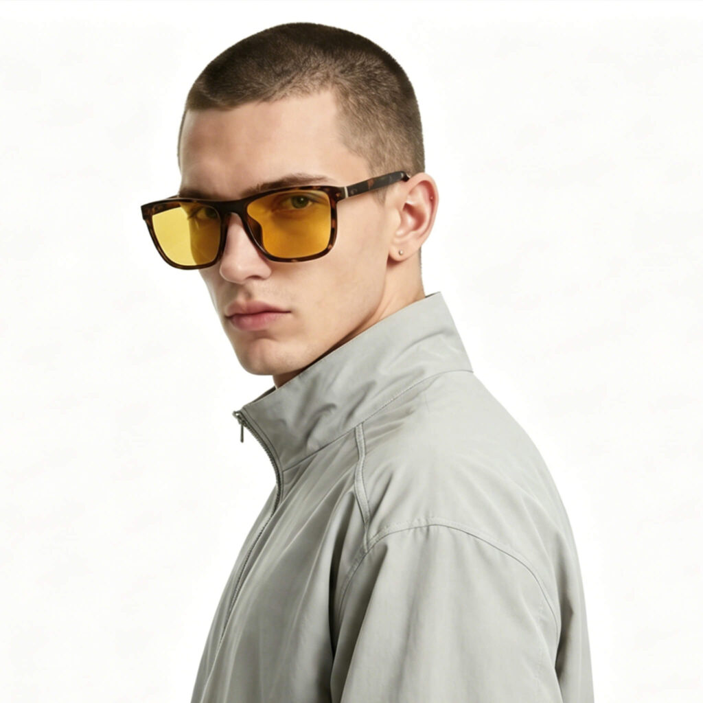 0168amber-Amber Shield Wayfarer Light Sensitivity Glasses – Tortoiseshell
