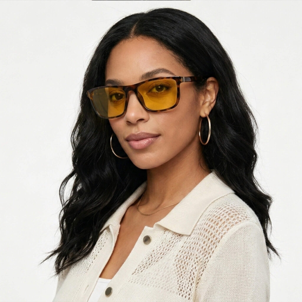 0168amber-Amber Shield Wayfarer Light Sensitivity Glasses – Tortoiseshell