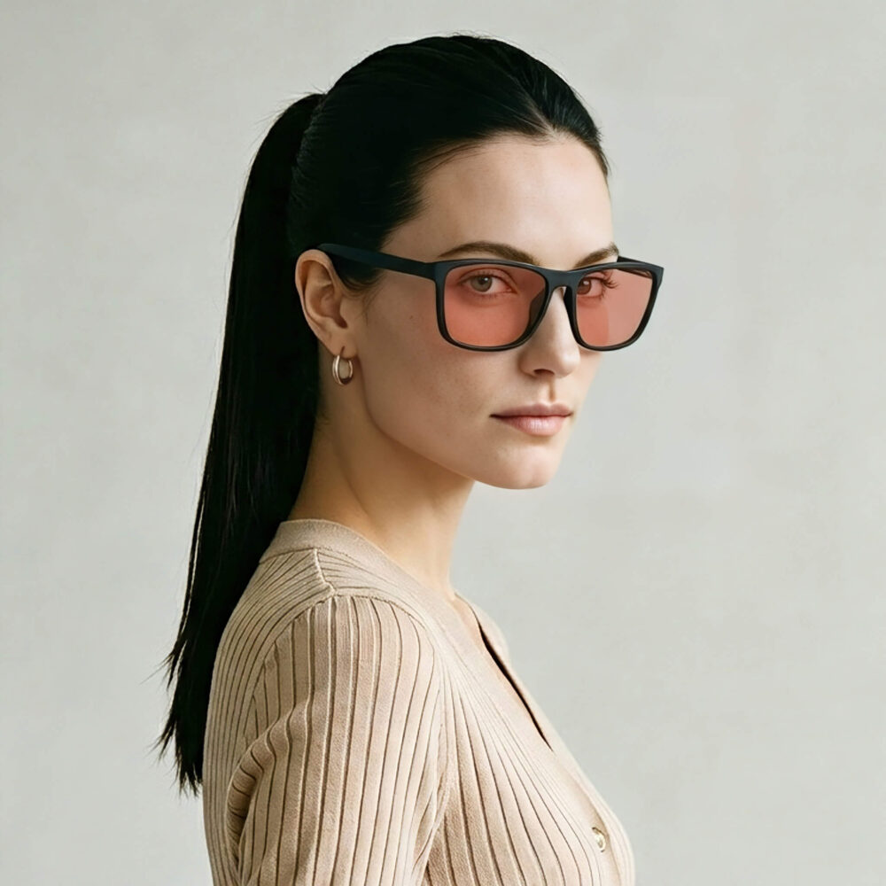 0168rose-Rose Relief™ Wayfarer Pink Migraine Glasses – Black