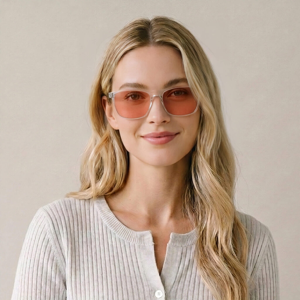 0168rose-Rose Relief™ Wayfarer Pink Migraine Glasses – Clear