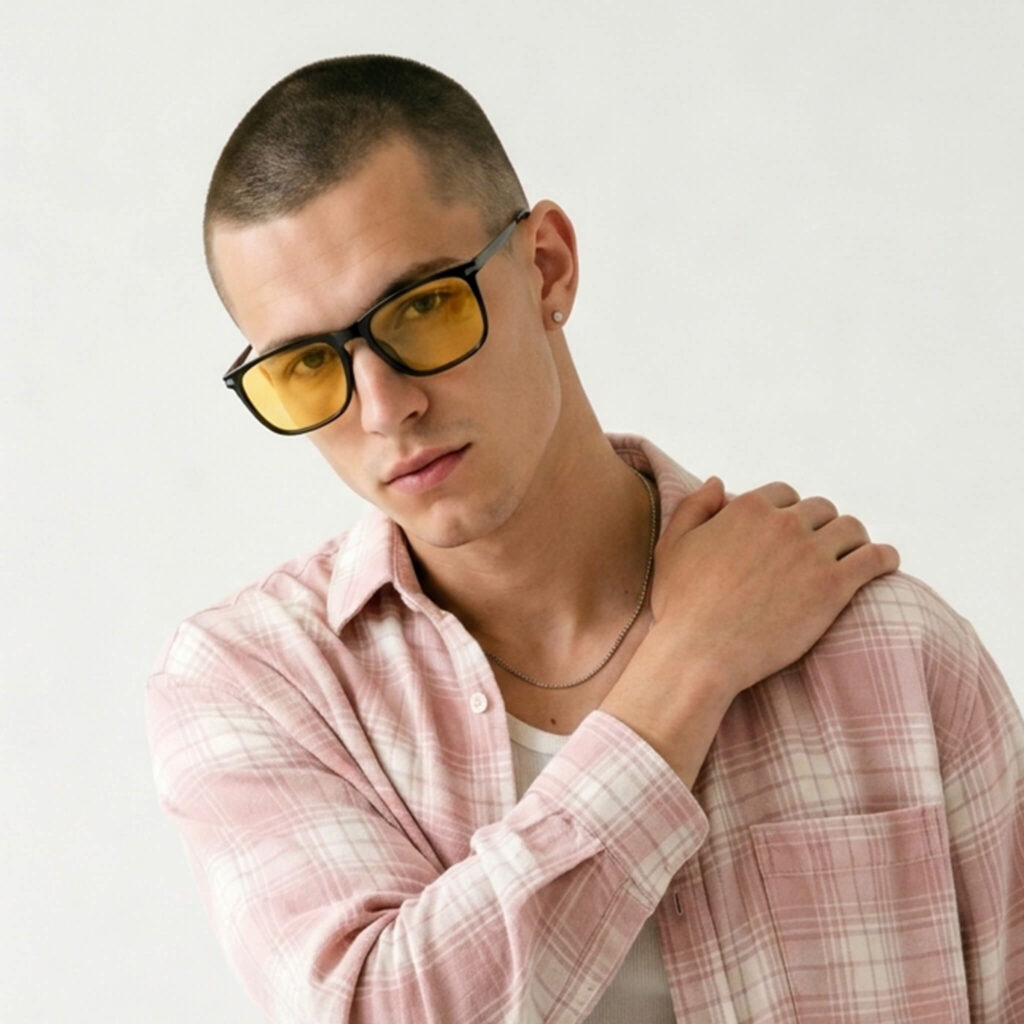 3067amber-Amber Shield Rectangle Light Sensitivity Glasses