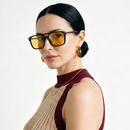 3091amber-Amber Shield Square Aviator Light Sensitivity Glasses – Black
