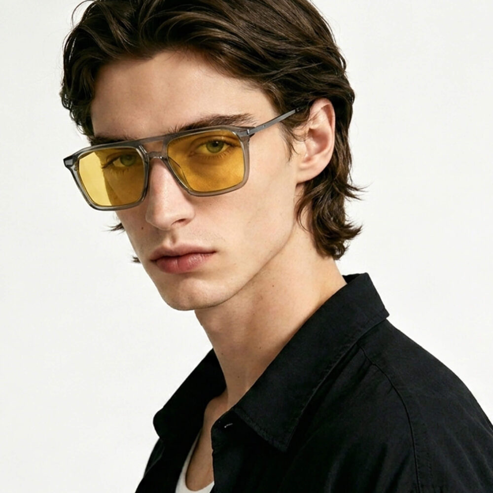 3091amber-Amber Shield Square Aviator Light Sensitivity Glasses – Grey 3091amber-Amber Shield Square Aviator Light Sensitivity Glasses – Grey