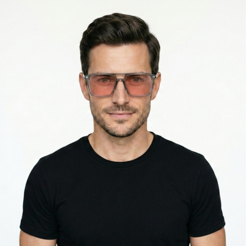 3091rose-Rose Relief™ Square Aviator Pink Migraine Glasses – Grey