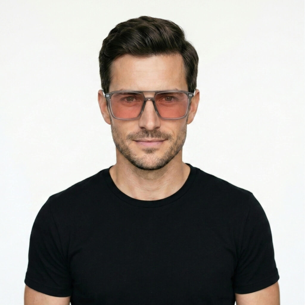 3091rose-Rose Relief™ Square Aviator Pink Migraine Glasses – Grey