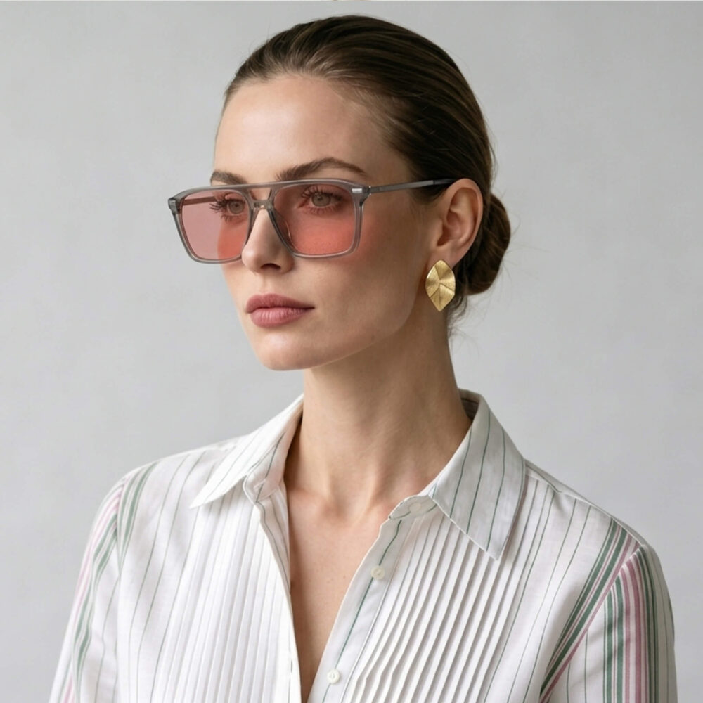 3091rose-Rose Relief™ Square Aviator Pink Migraine Glasses – Grey
