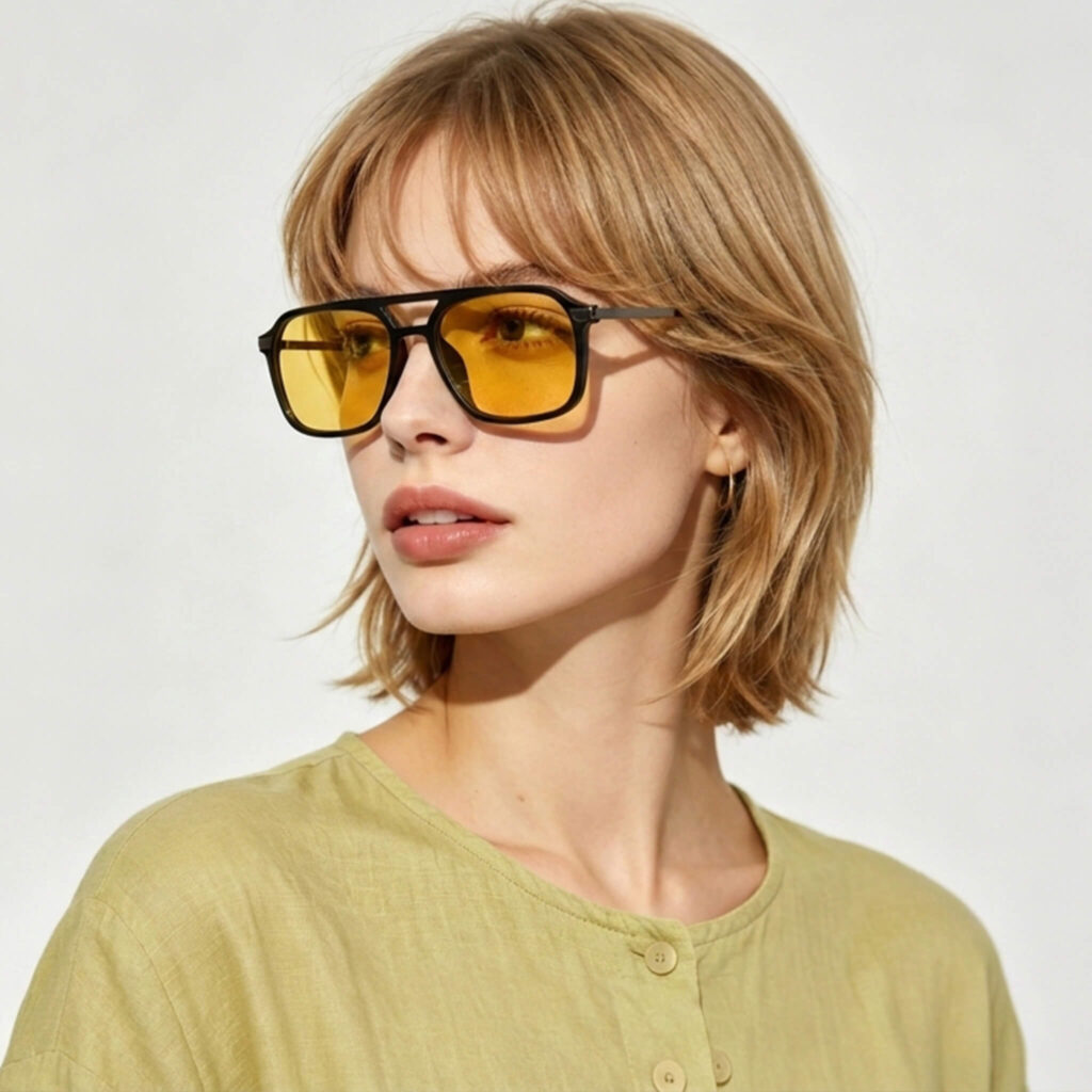 3093amber-Amber Shield Oval Aviator Light Sensitivity Glasses