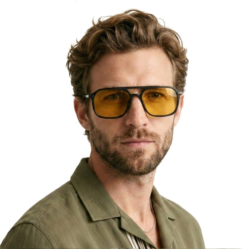 3093amber-Amber Shield Oval Aviator Light Sensitivity Glasses – Black
