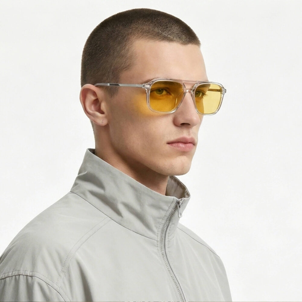 3093amber-Amber Shield Oval Aviator Light Sensitivity Glasses – Clear
