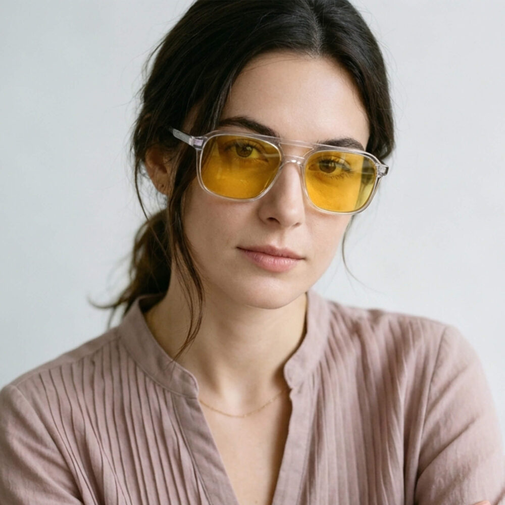 3093amber-Amber Shield Oval Aviator Light Sensitivity Glasses – Clear