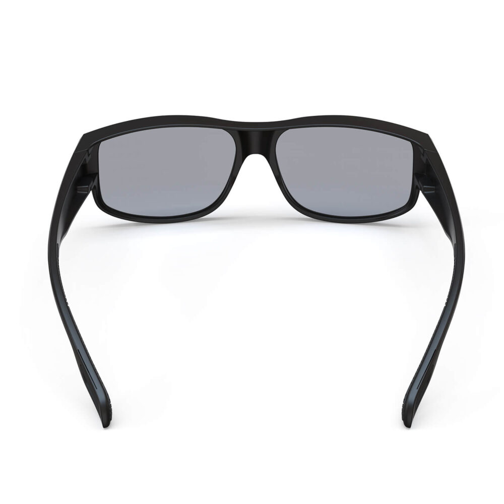 A Right side view of Gloojo Gray Relief Rectangle Fitover Migraine Glasses – Black