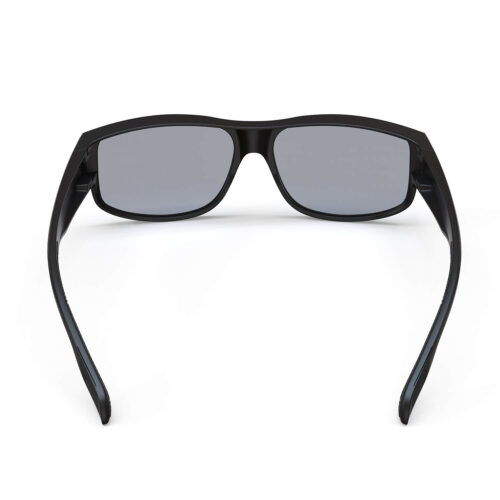 A Right side view of Gloojo Gray Relief Rectangle Fitover Migraine Glasses – Black