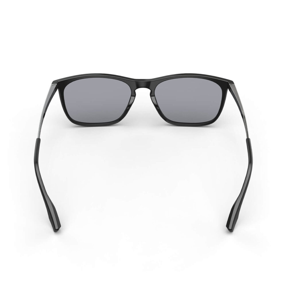 A Back view of Gloojo Light Gray Tint Rectangle Blue Light Glasses for Migraine - Black