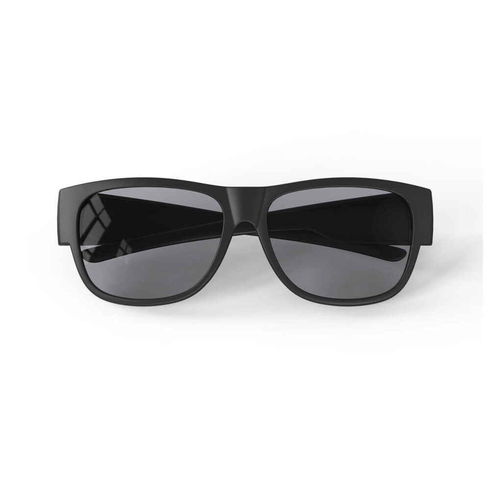 A Folded front view of Gloojo Gray Relief Square Fitover Migraine Glasses - Black