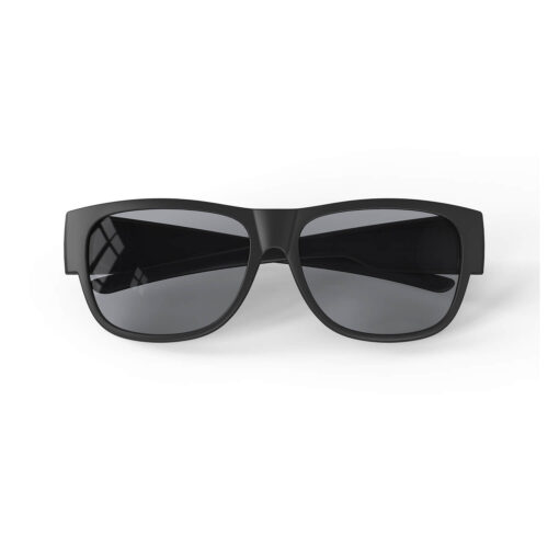 A Folded front view of Gloojo Gray Relief Square Fitover Migraine Glasses - Black