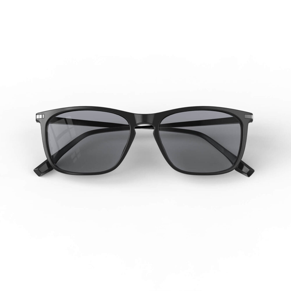 A Folded front view of Gloojo Light Gray Tint Rectangle Blue Light Glasses for Migraine - Black