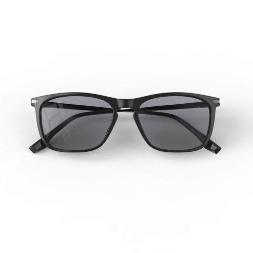 A Folded front view of Gloojo Light Gray Tint Rectangle Blue Light Glasses for Migraine - Black