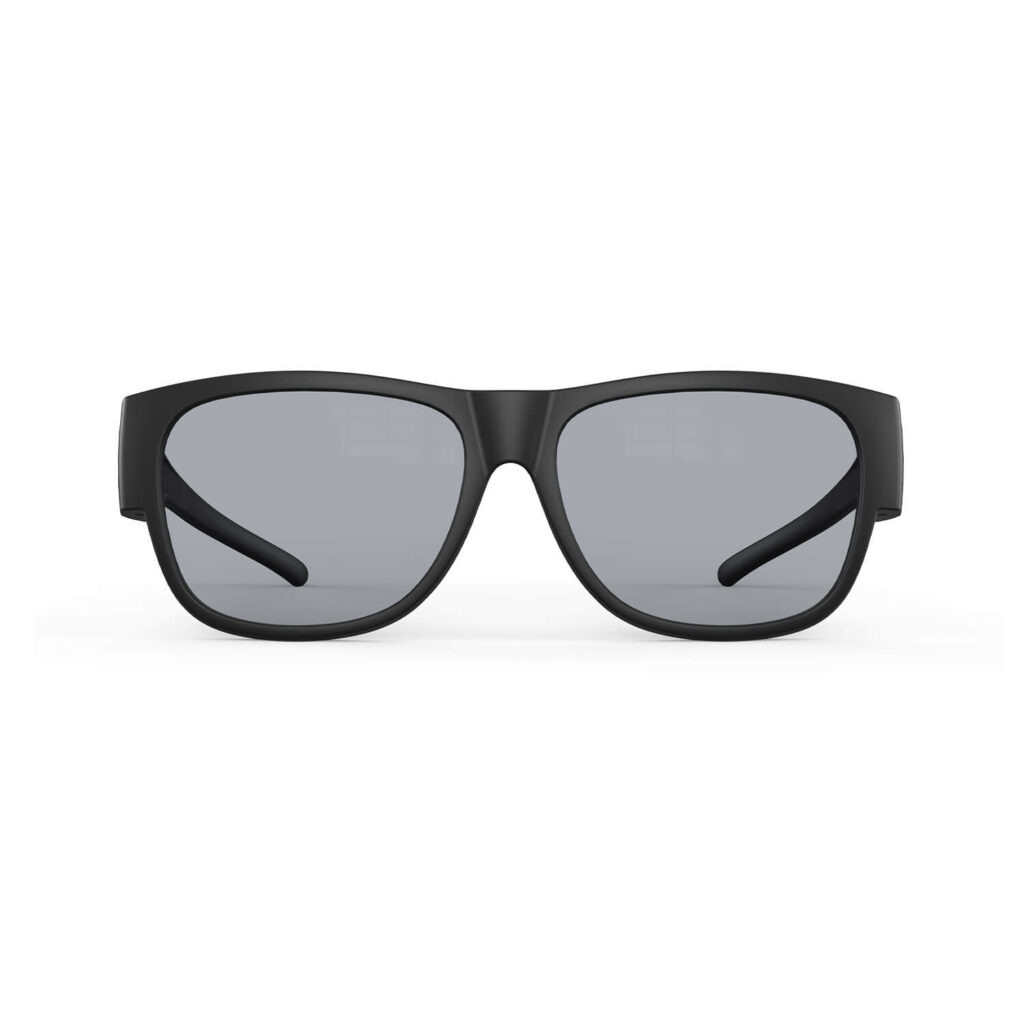 A Front view of Gloojo Gloojo Gray Relief Square Fitover Migraine Glasses - Black