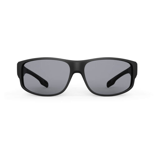 A Front view of Gloojo Gray Relief Rectangle Fitover Migraine Glasses – Black