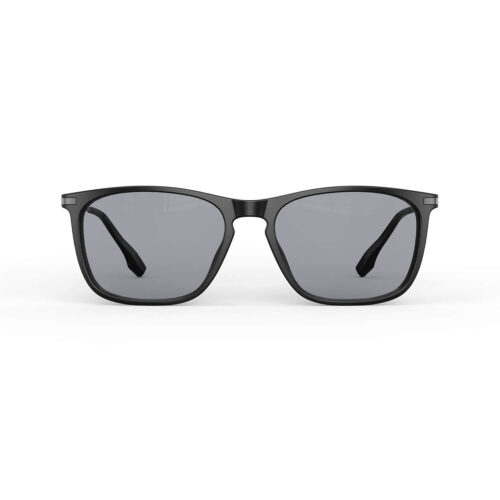 A Front view of Gloojo Light Gray Tint Rectangle Blue Light Glasses for Migraine - Black