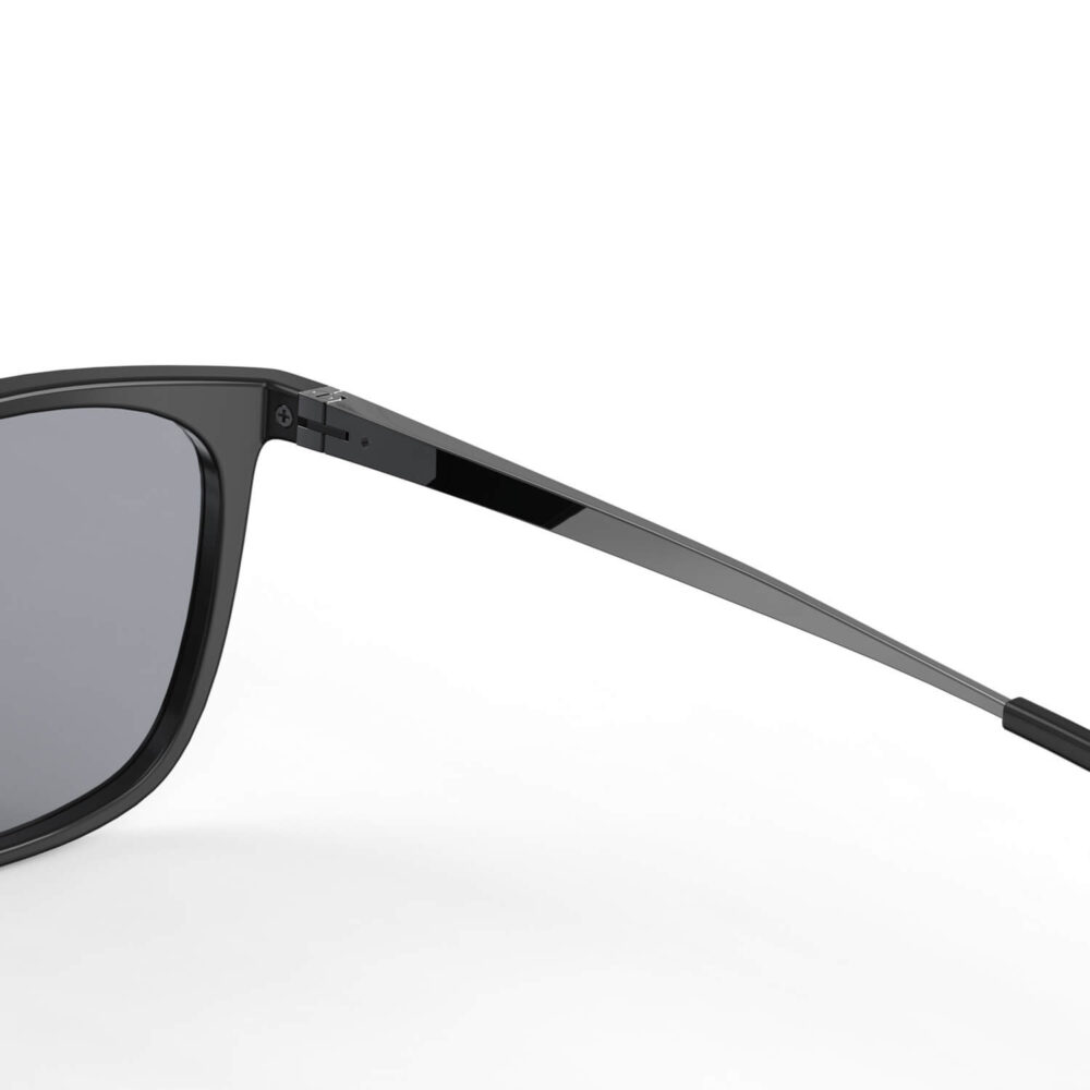 A Hinge closeup of Gloojo Light Gray Tint Rectangle Blue Light Glasses for Migraine - Black