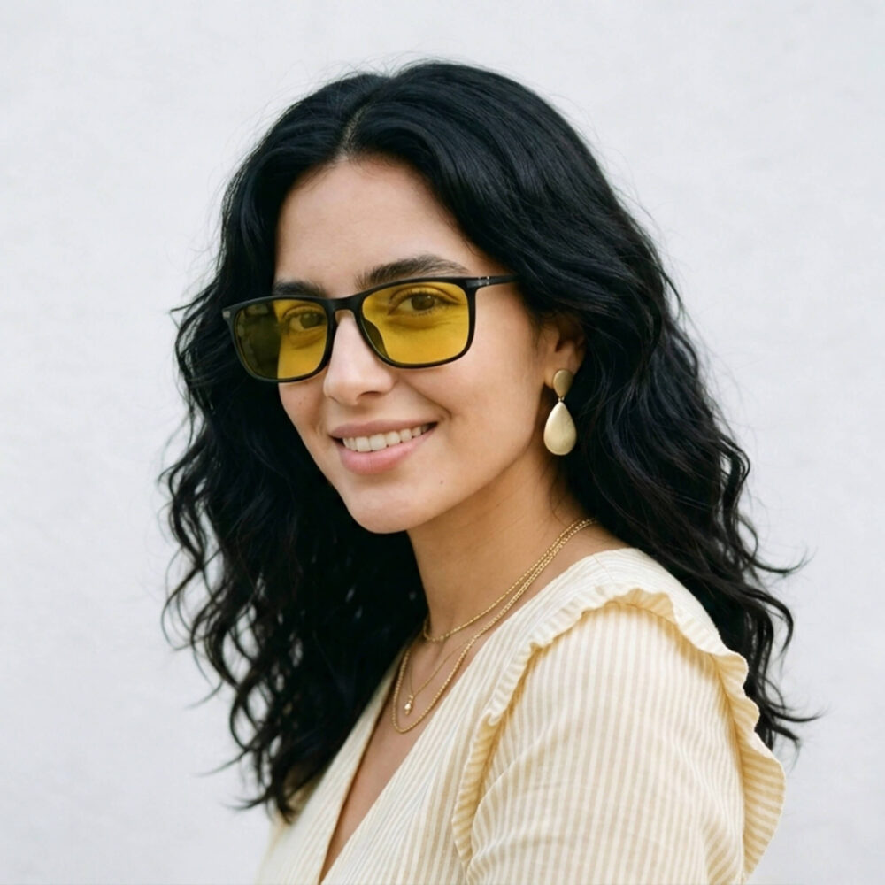 Sun Boost Rectangle Yellow Screen Glasses - Black